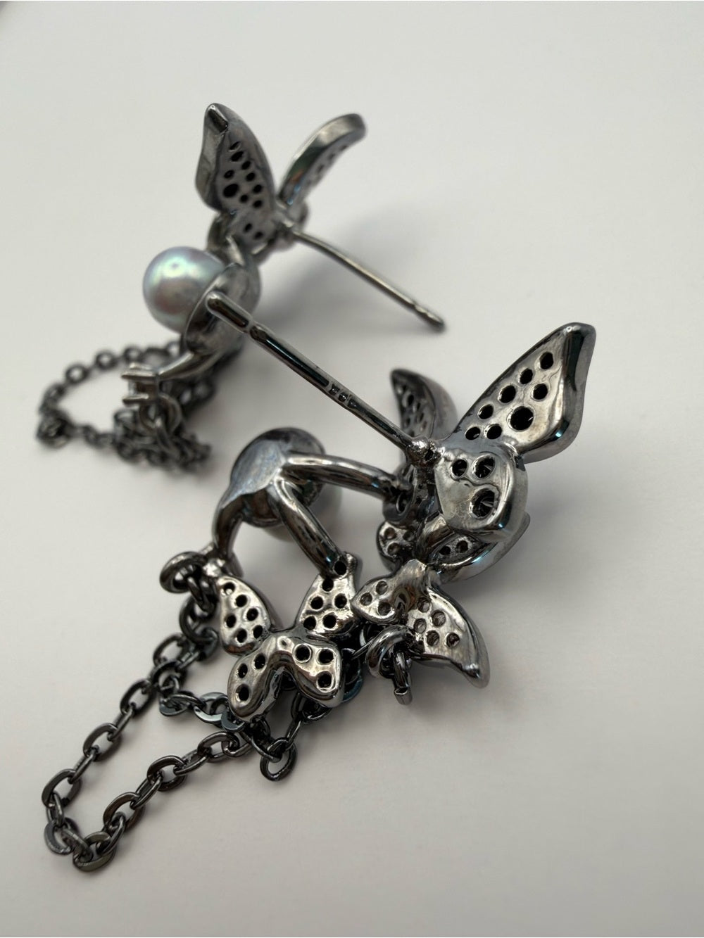 Midnight Butterfly Chain Earrings (#E132)
