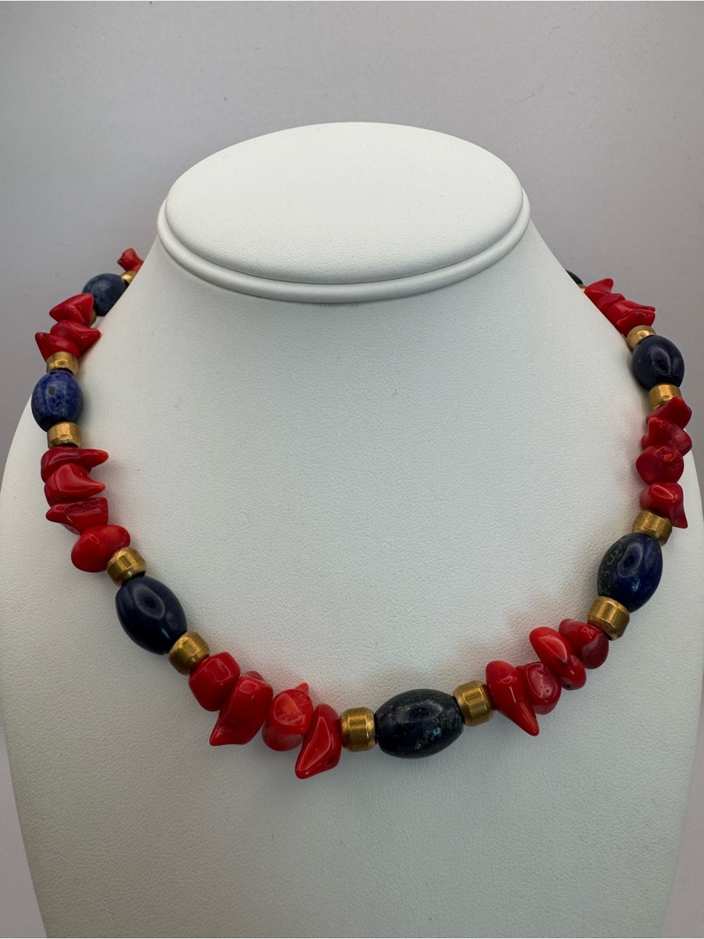 Red Coral, Lapis, and Brass with Gold Filled Hardware (Style #17)