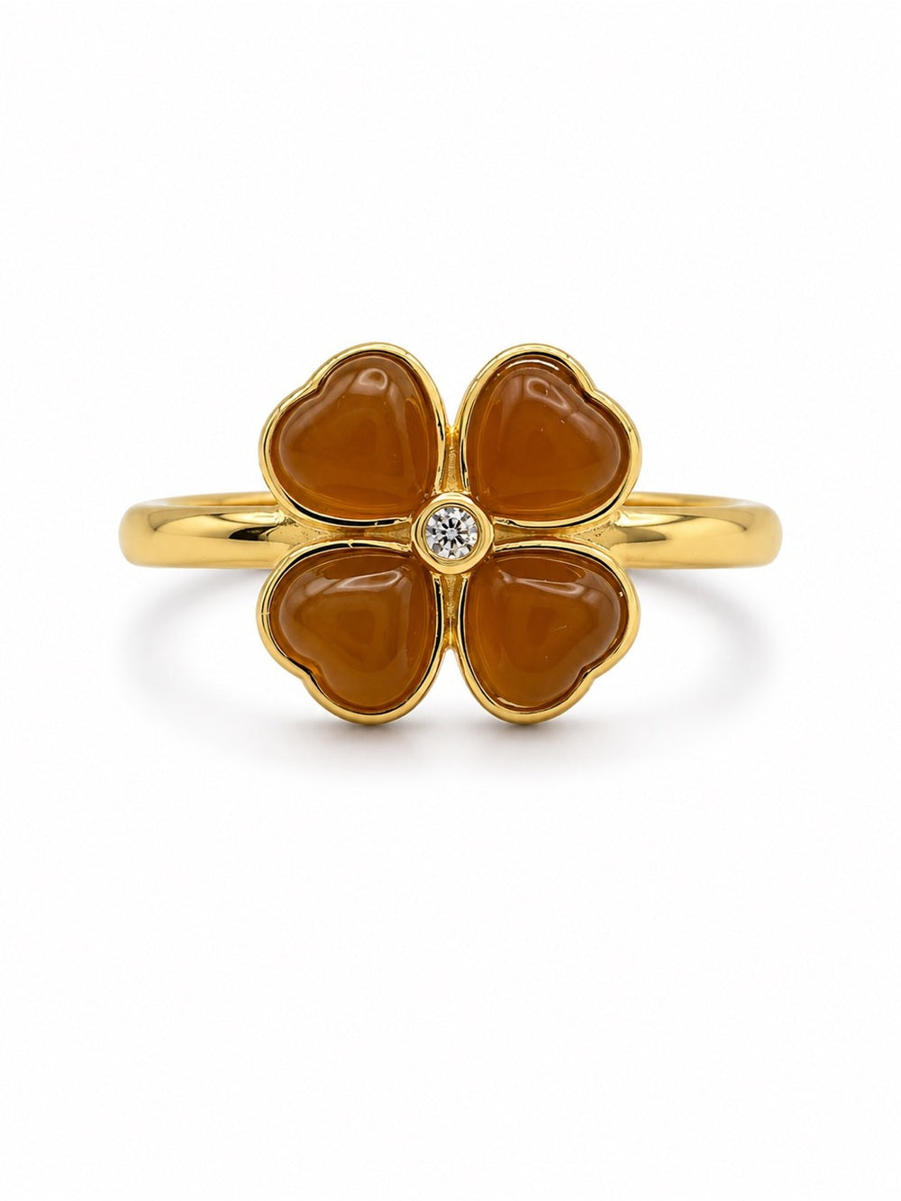 Brown Jade Clover Ring (#R75)