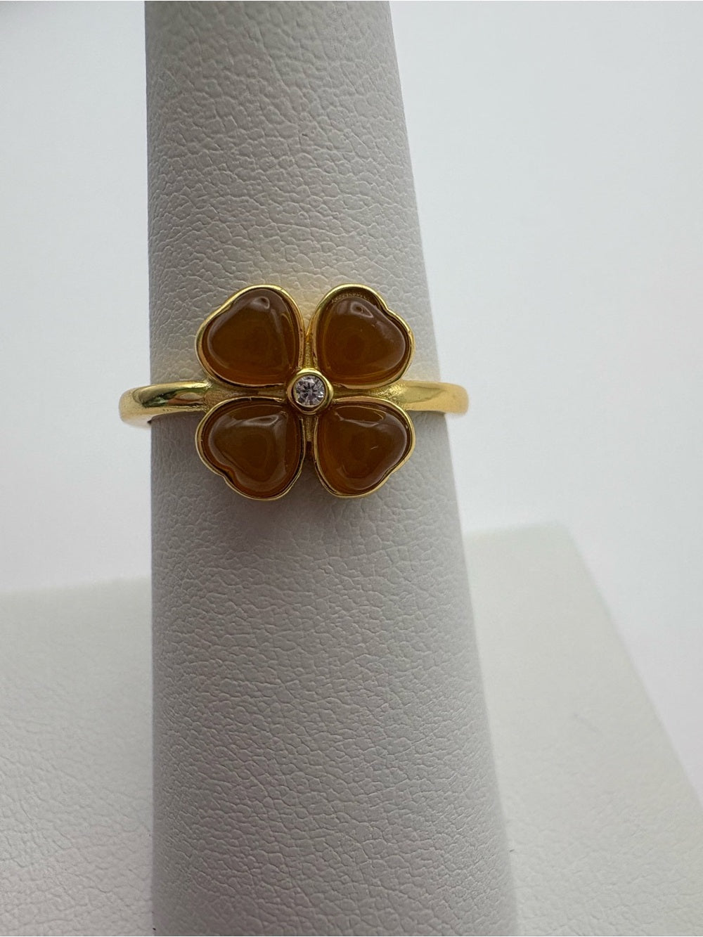 Brown Jade Clover Ring (#R75)
