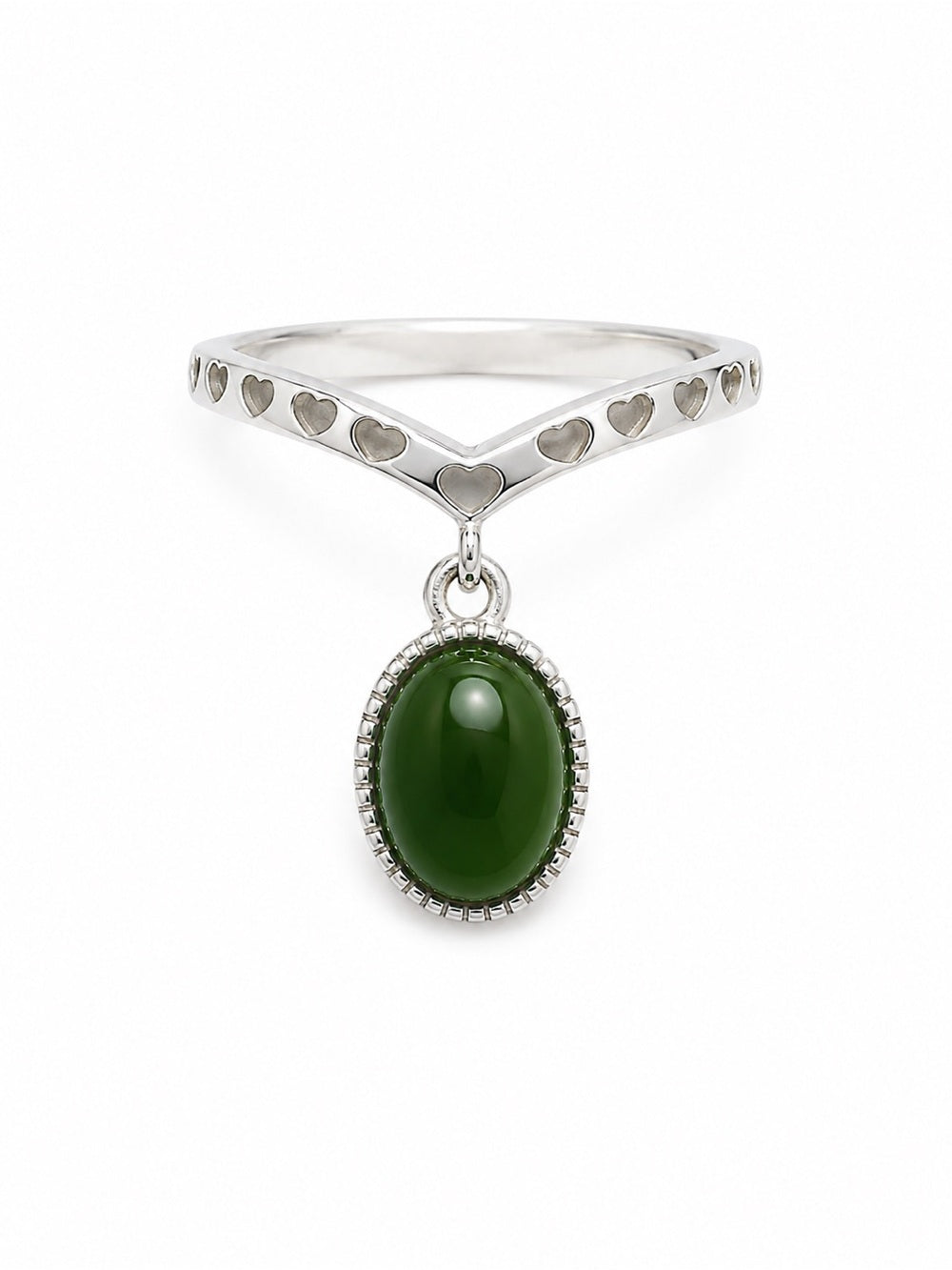 Jade Charm and Heart Band Ring (#R64)