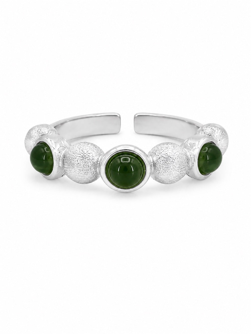 Jade Bubble Brushed Silver Ring (#R78)
