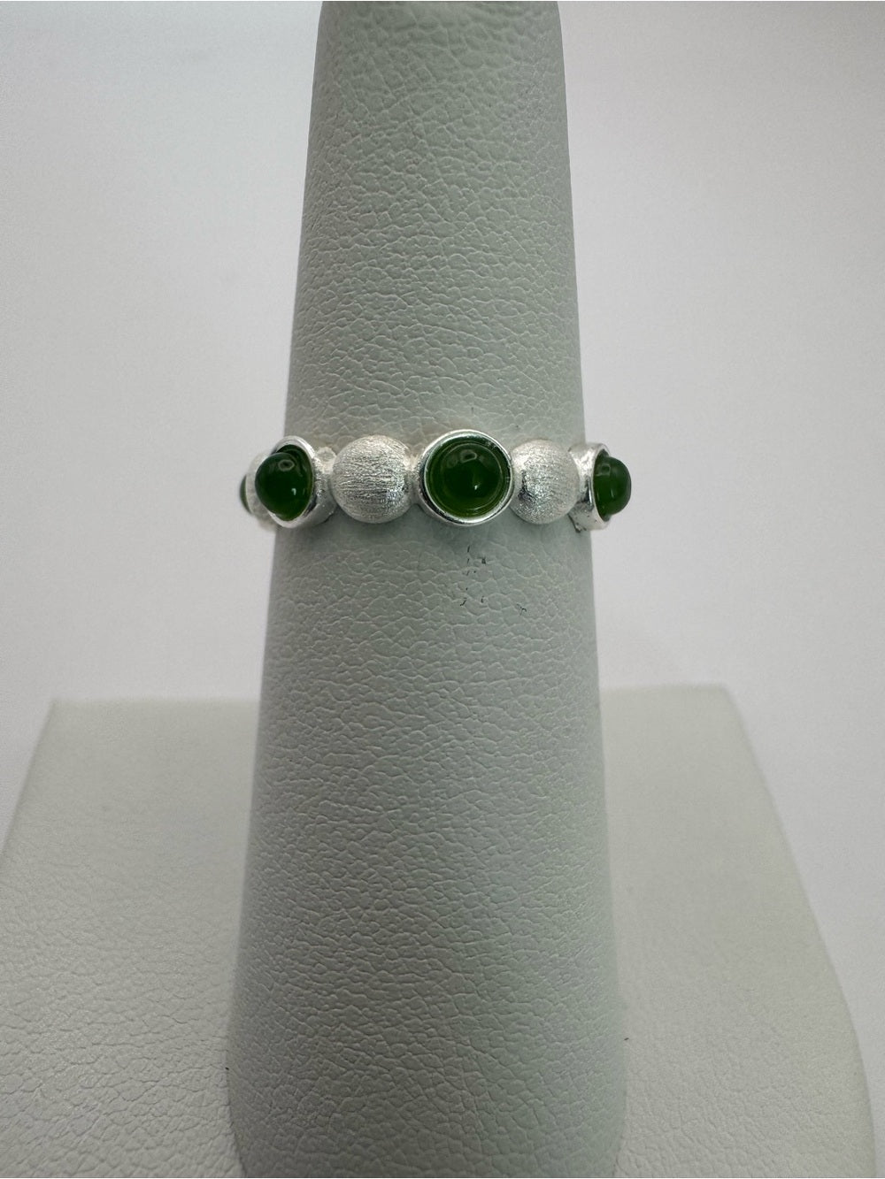 Jade Bubble Brushed Silver Ring (#R78)