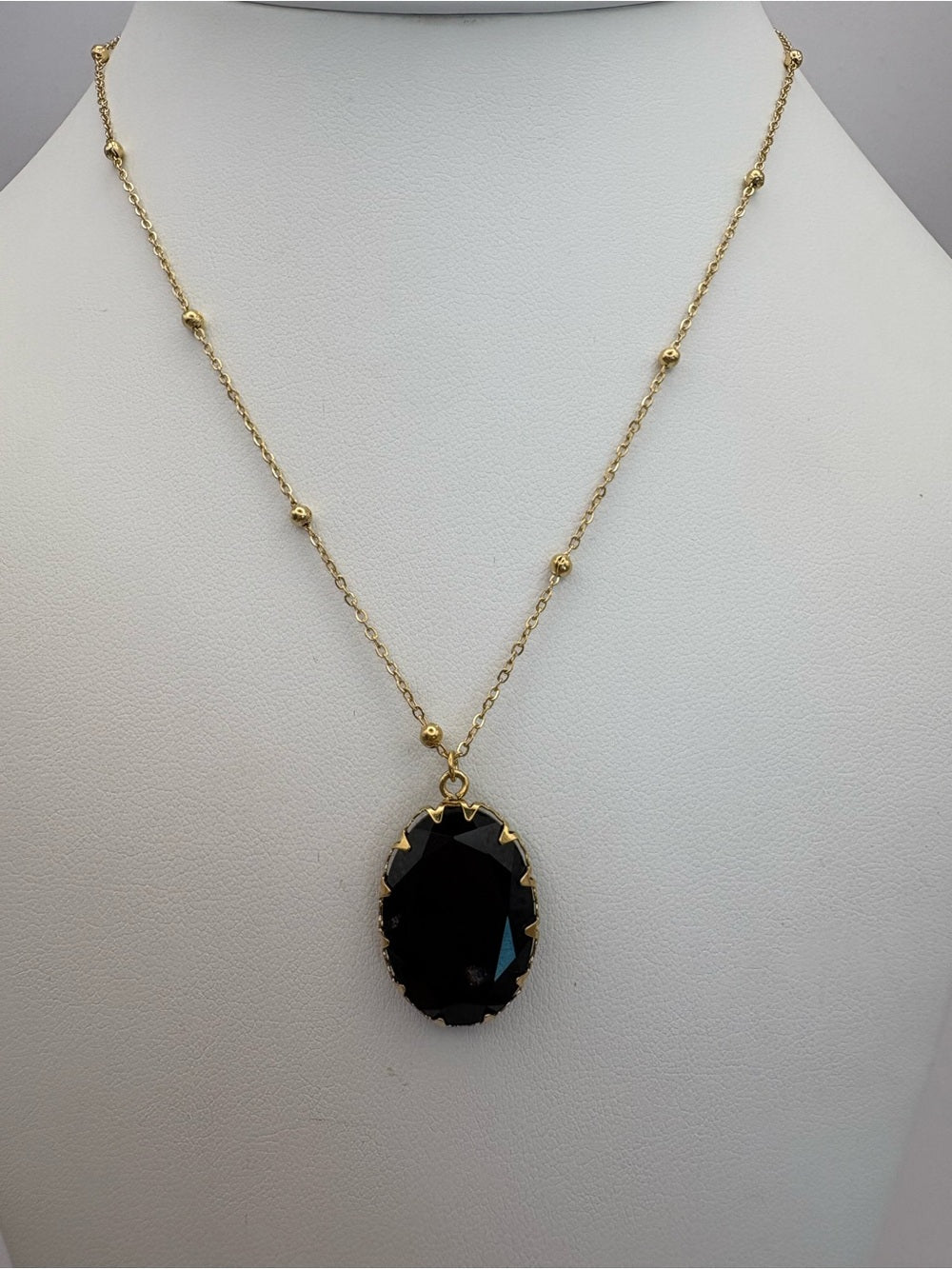 Black Onyx Oval Beaded Necklace