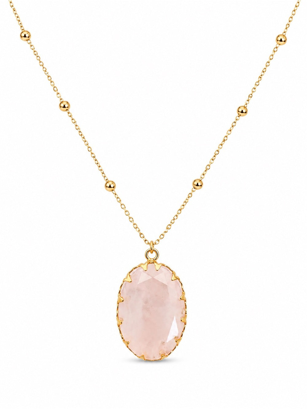 Rose Quartz Oval Beaded Necklace