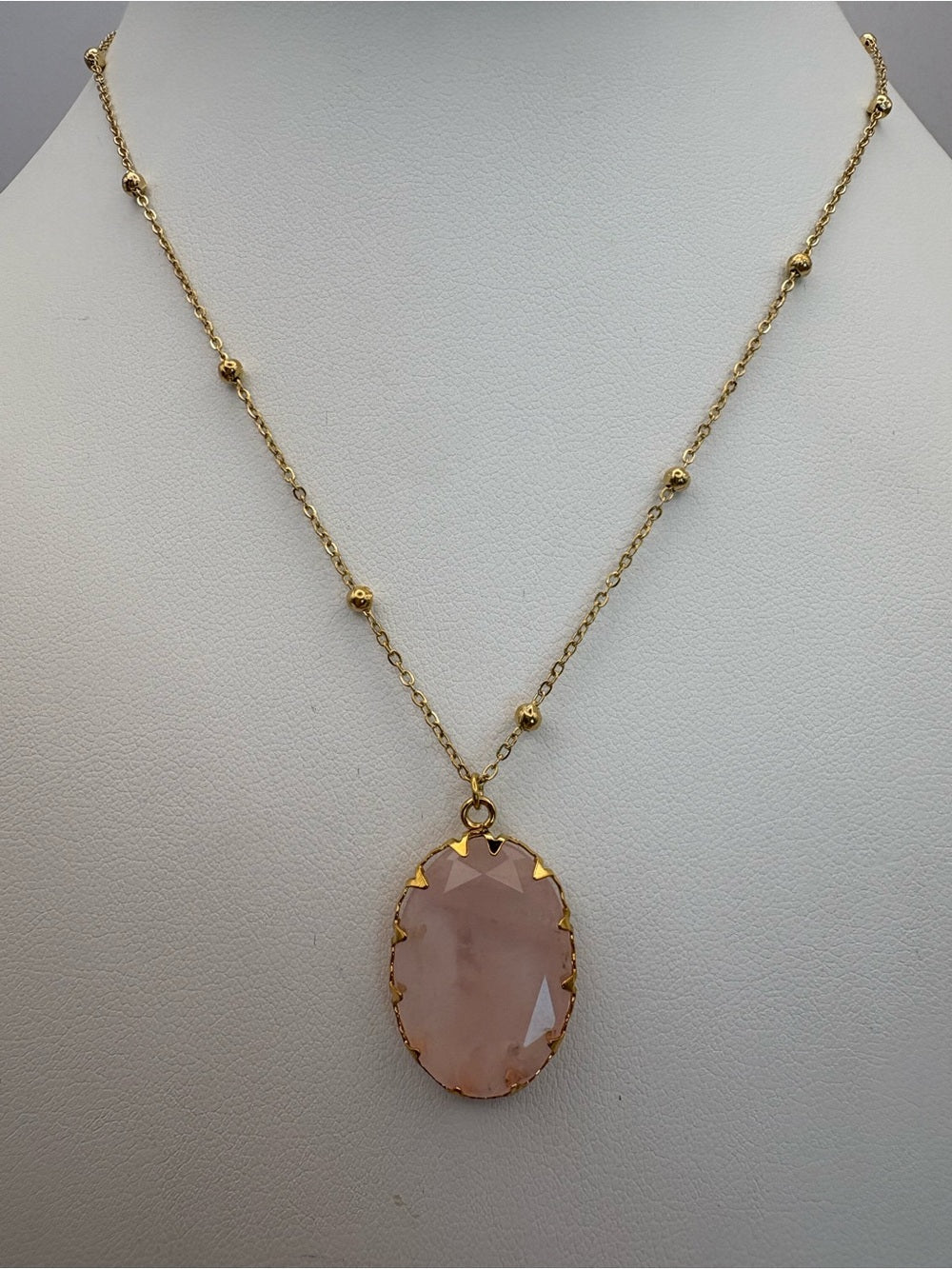Rose Quartz Oval Beaded Necklace