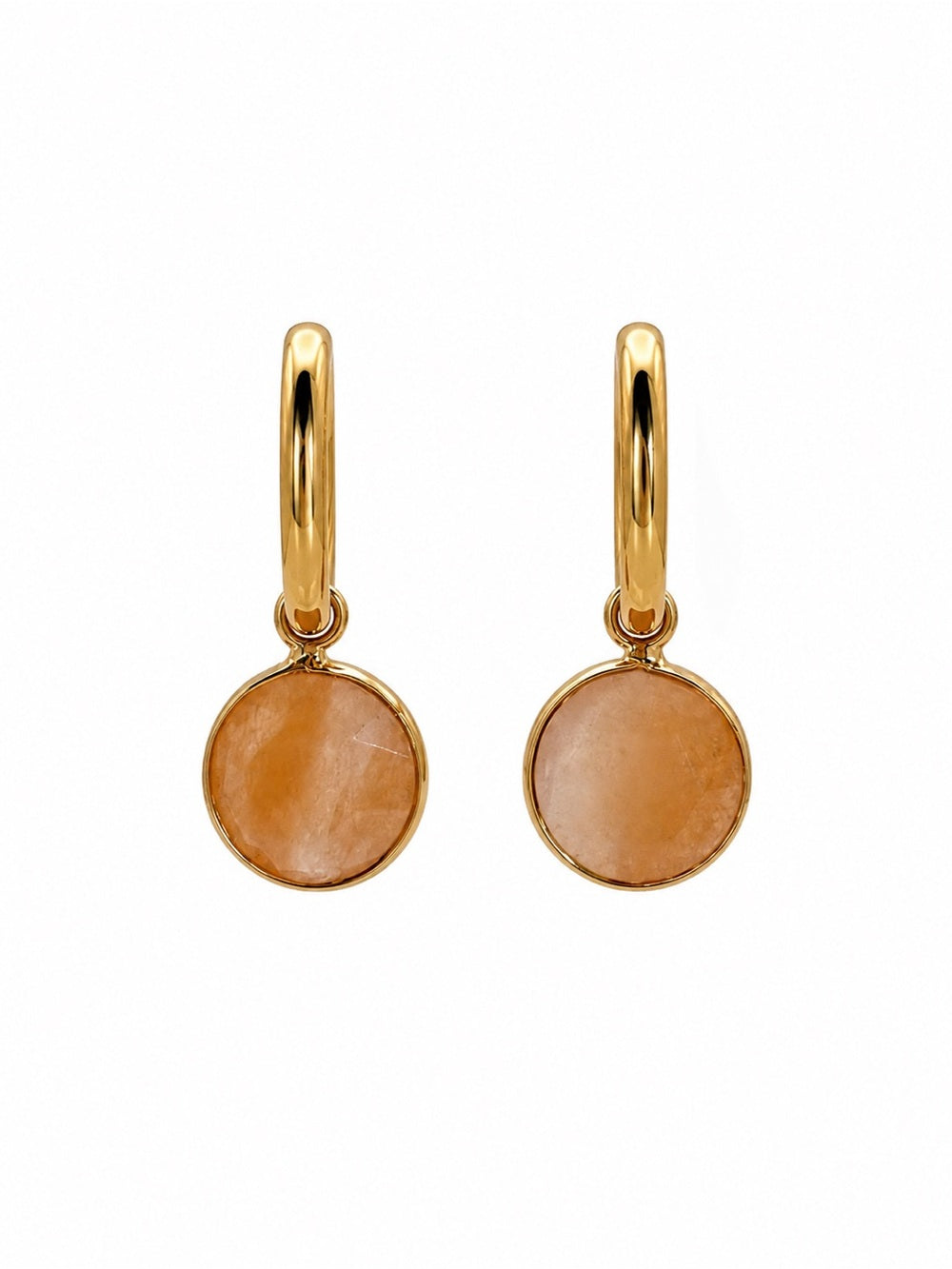 Peach Moonstone Coin Dangle Earrings