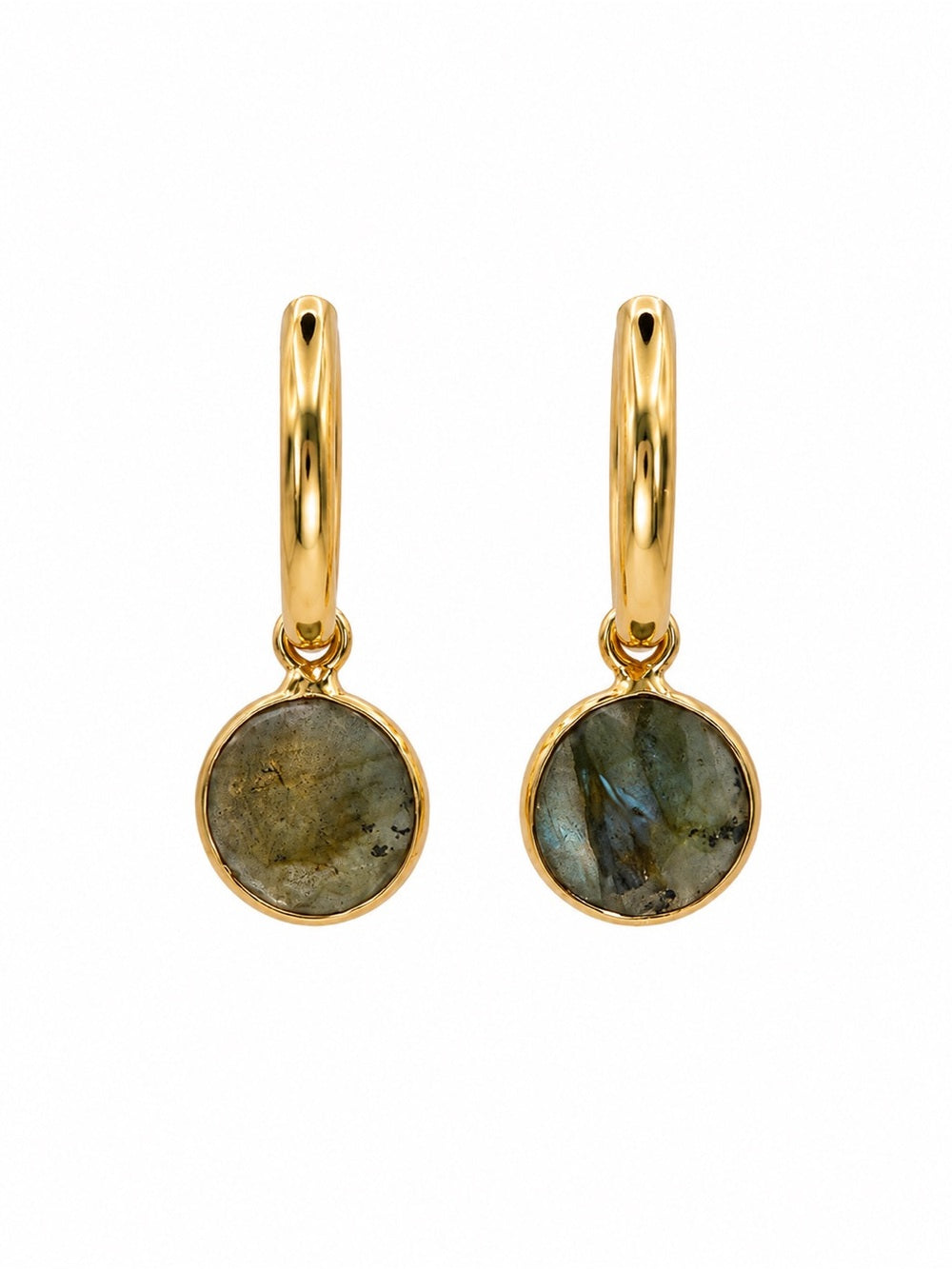 Labradorite Coin Dangle Earrings