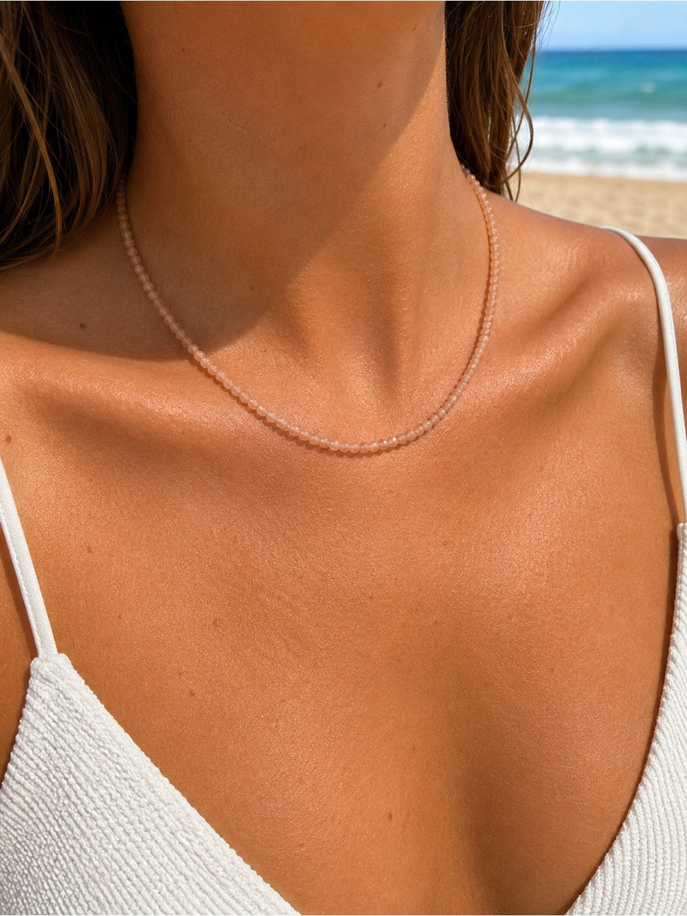 Peach Moonstone Gemstone Necklace (S925)
