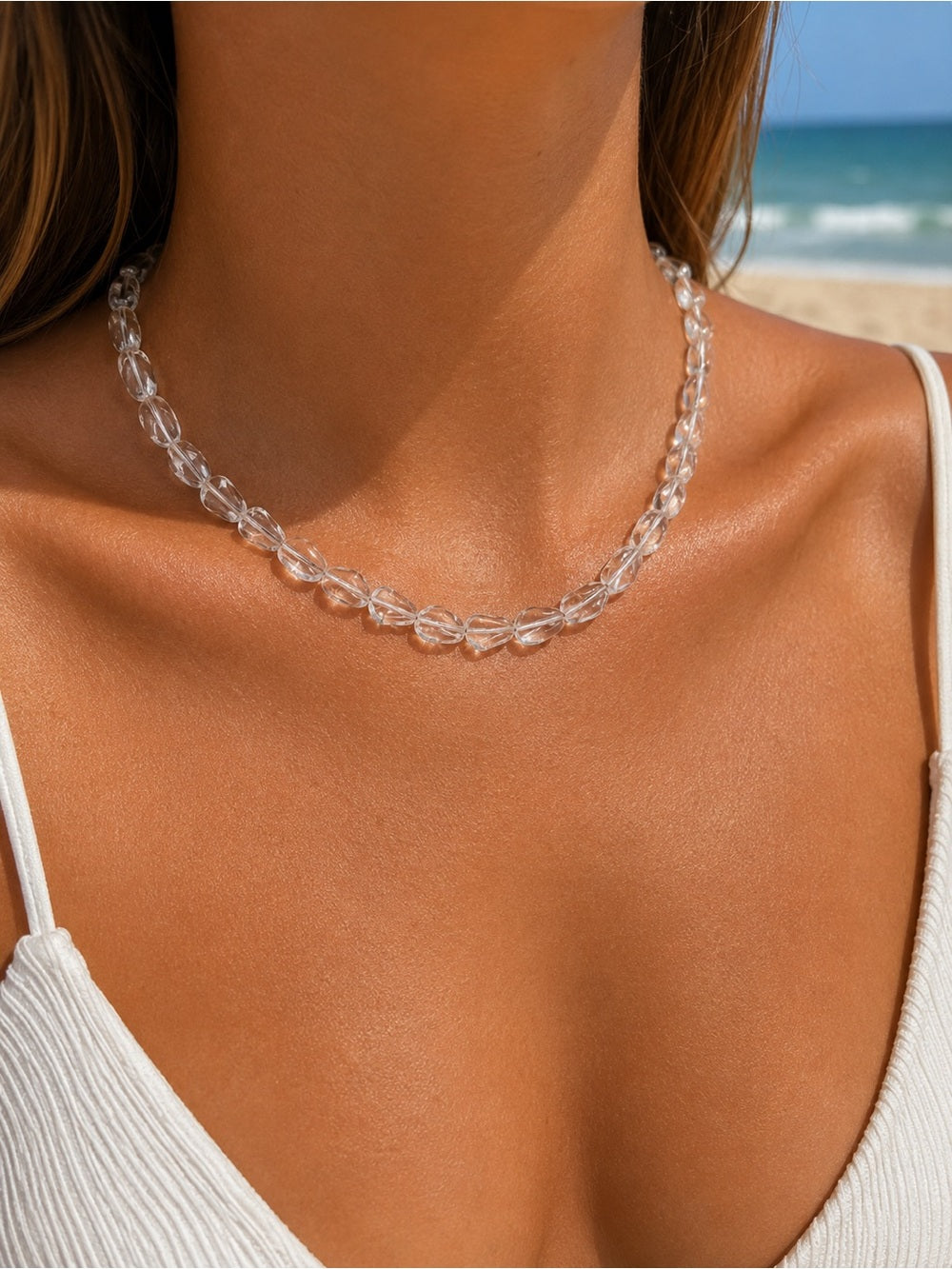 Clear Quartz Dewdrop Gemstone Necklace (S925)