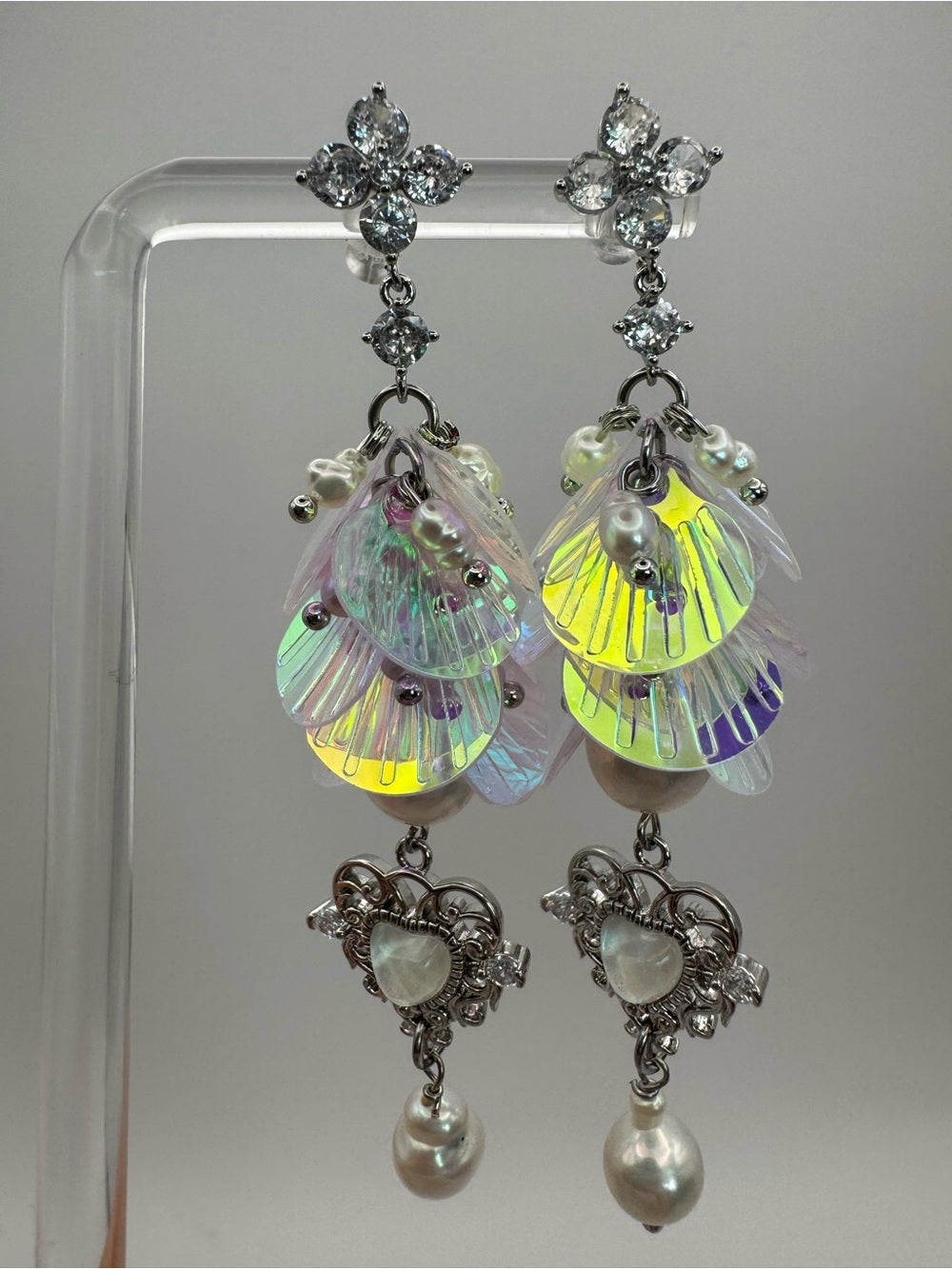 Iridescent Freshwater Pearl Dangle Earrings (#E127)