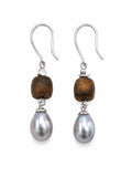 Freshwater Pearl and Wood Dangle Earrings (#E128)