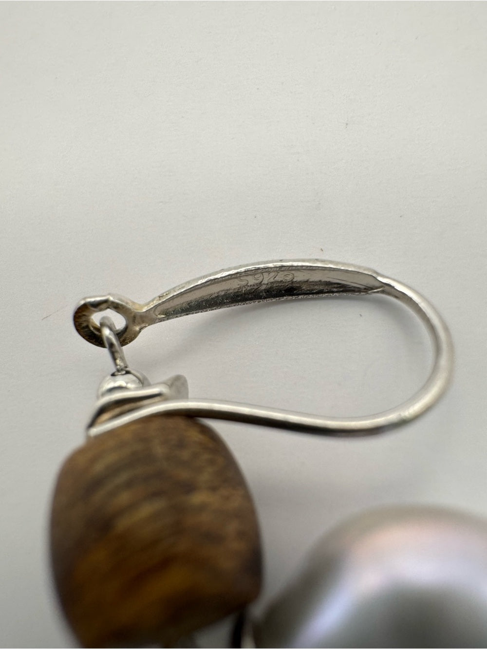 Freshwater Pearl and Wood Dangle Earrings (#E128)