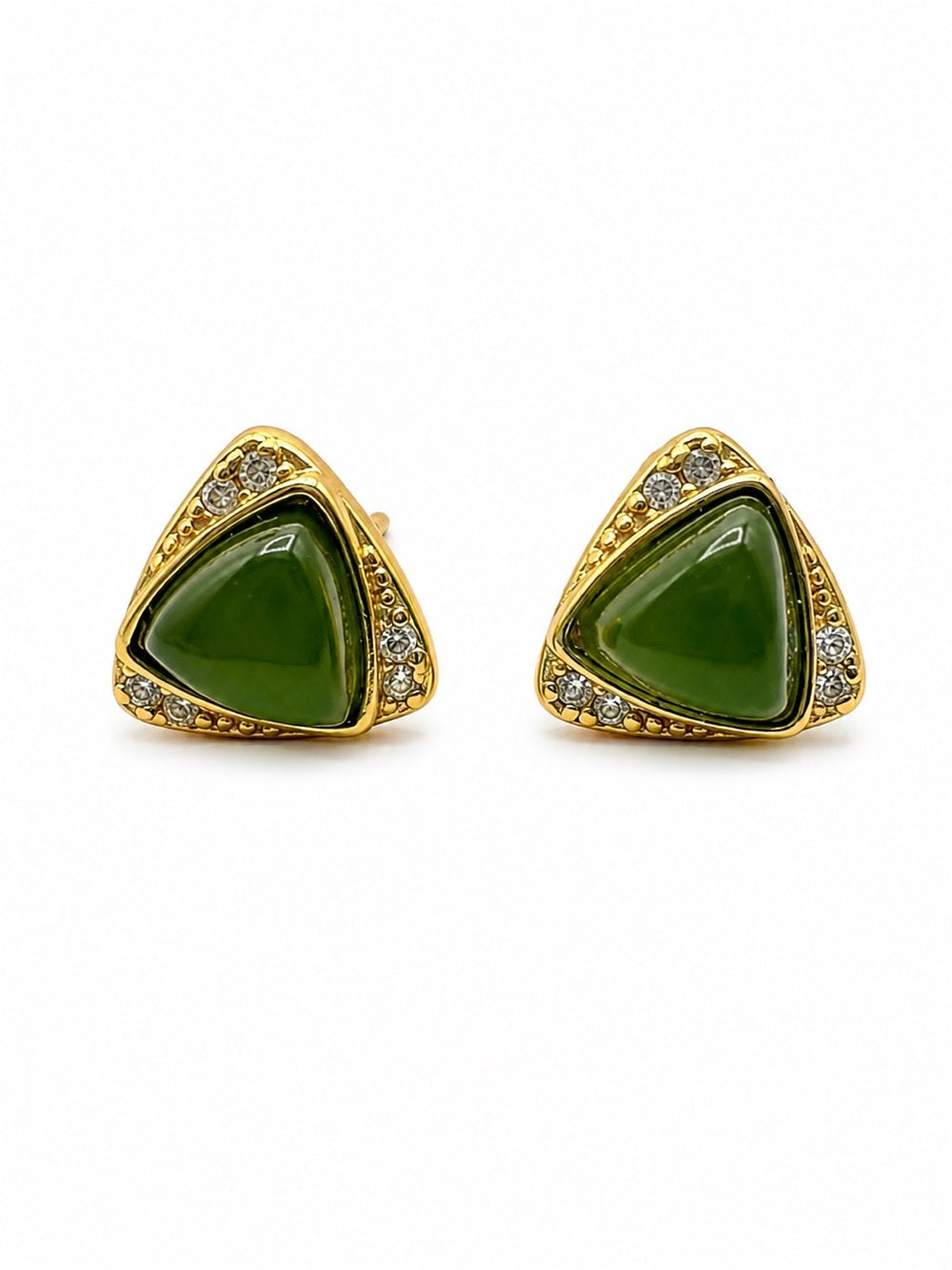 Jade Triangle Sparkle Studs (#E104)