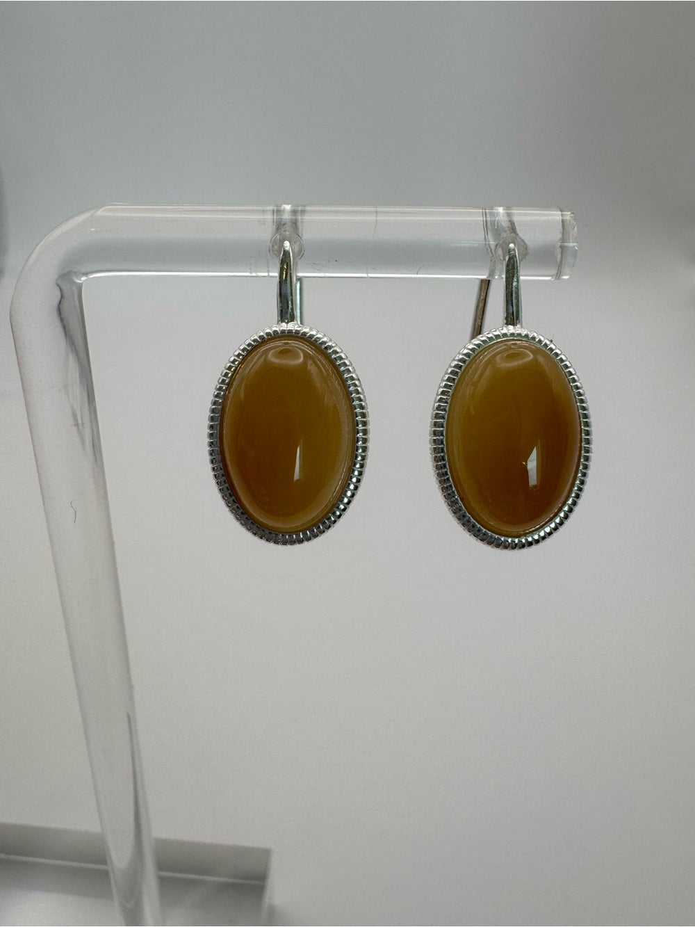 Yellow Jade Oval Earrings (#E106)