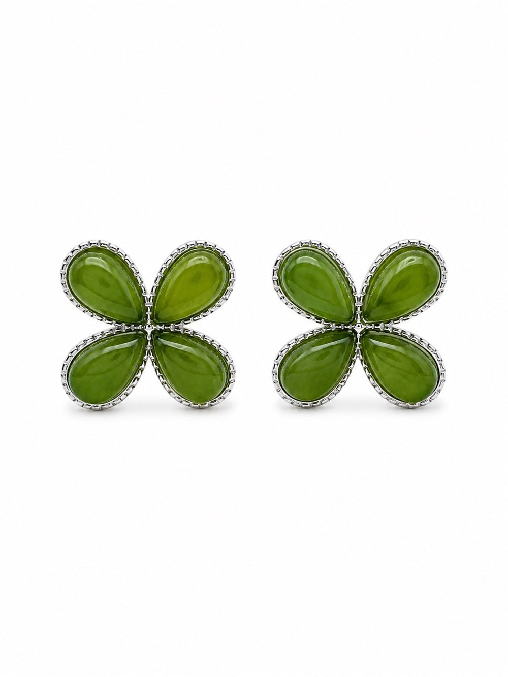 Jade Four Leaf Clover Studs (#E112)