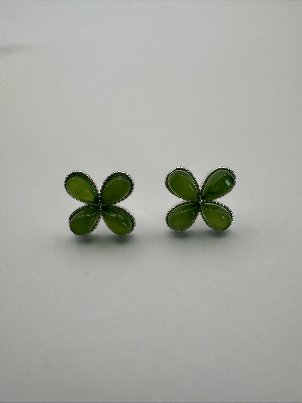 Jade Four Leaf Clover Studs (#E112)