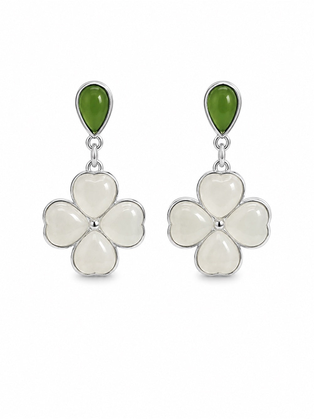 Jade Two Toned Flower Drop Earrings (#E99)