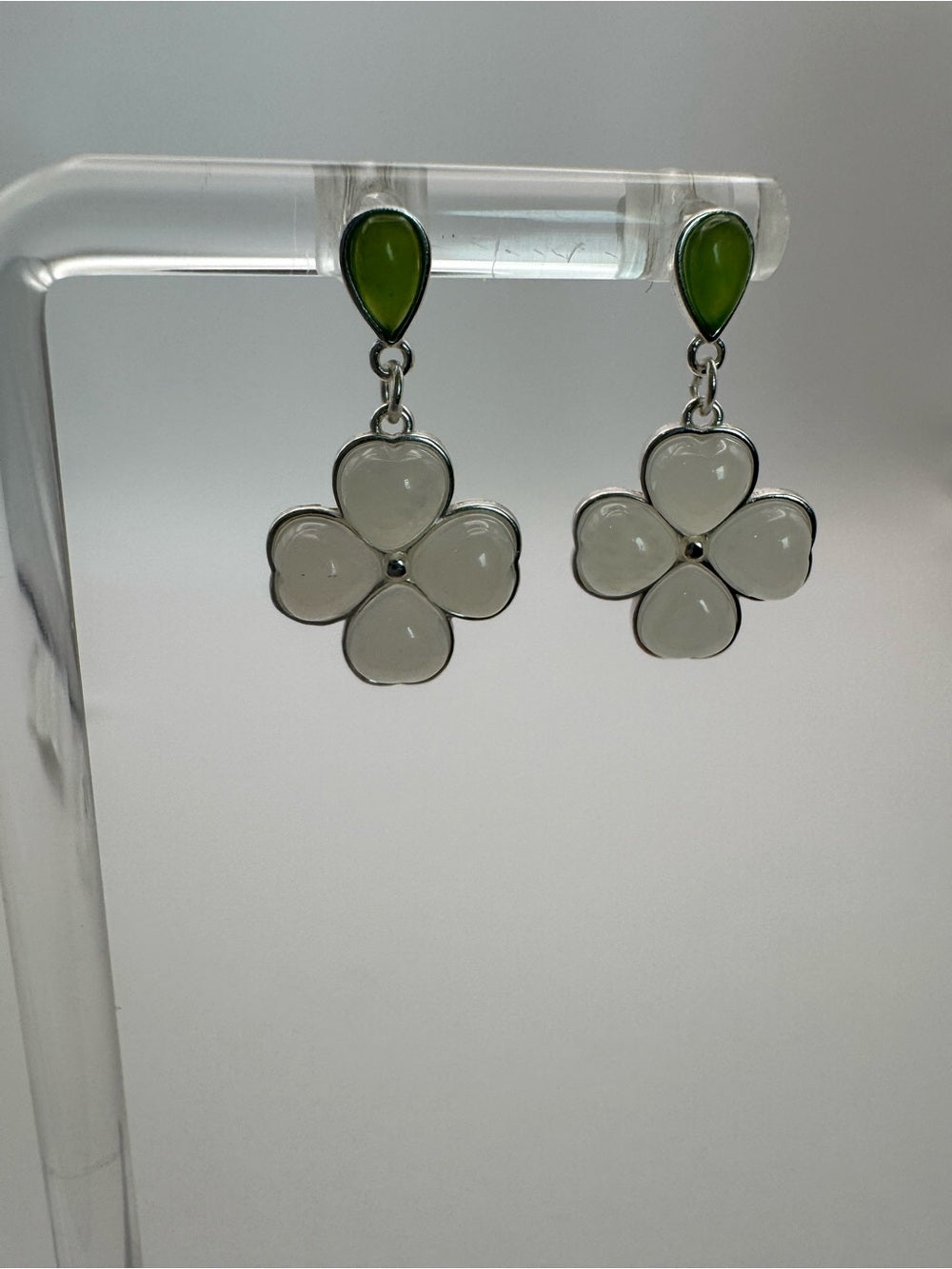 Jade Two Toned Flower Drop Earrings (#E99)
