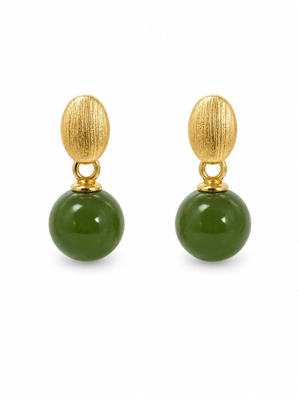 Jade and Brushed Gold Earrings (#E92)
