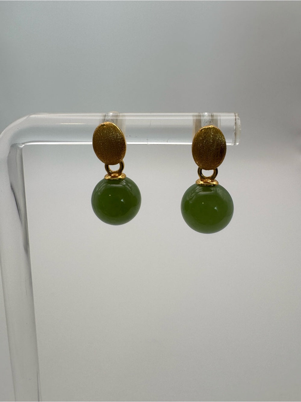 Jade and Brushed Gold Earrings (#E92)