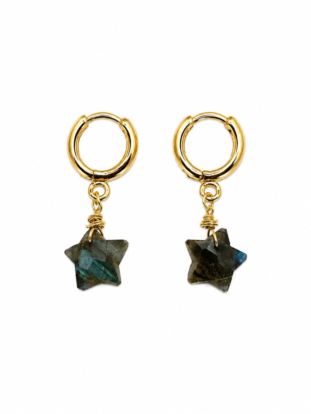 HG29B Gold Filled Labradorite Star Huggies