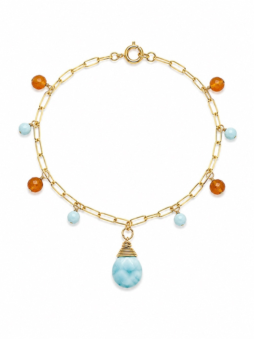 BB20 Gold Filled Larimar & Carnelian Bracelet