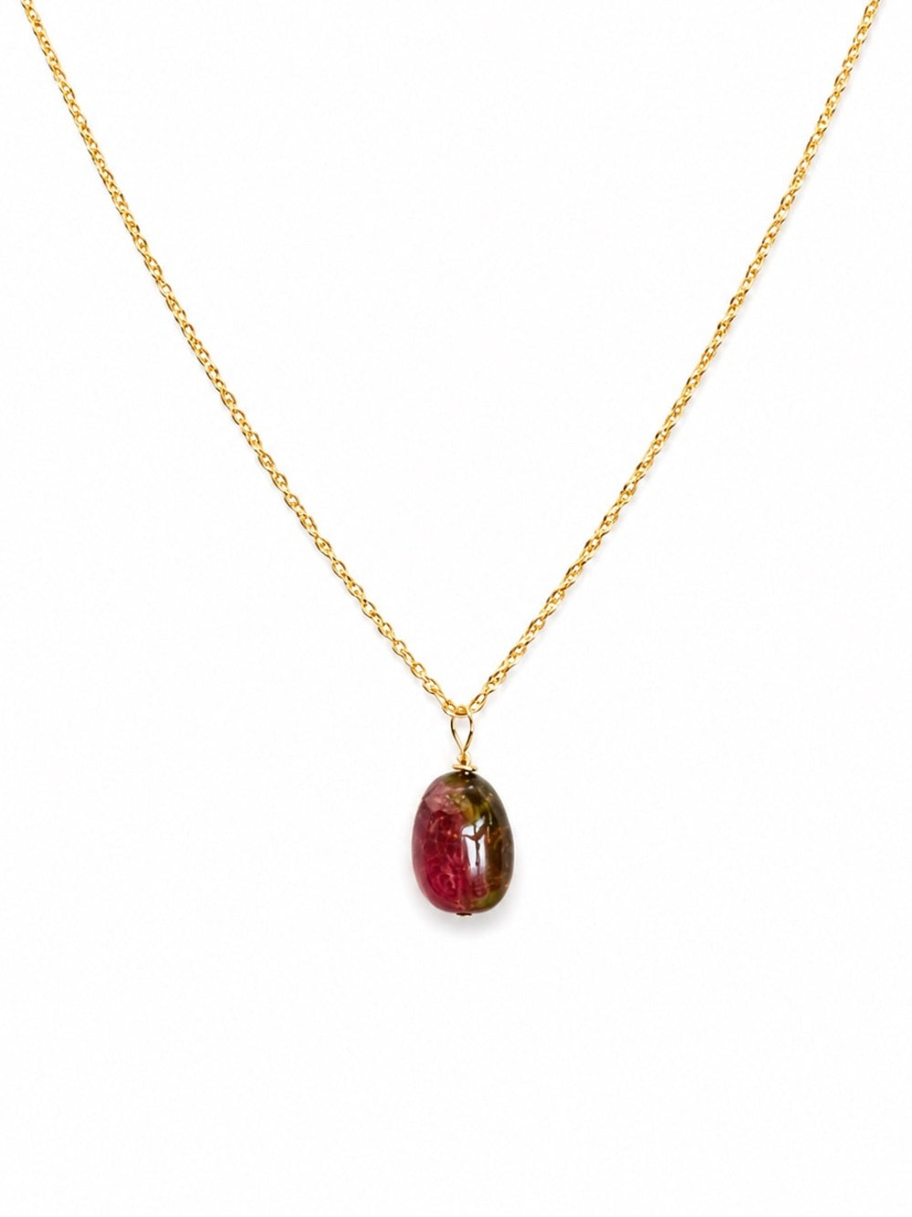 NB36 Watermelon Tourmaline Smooth Nugget Necklace