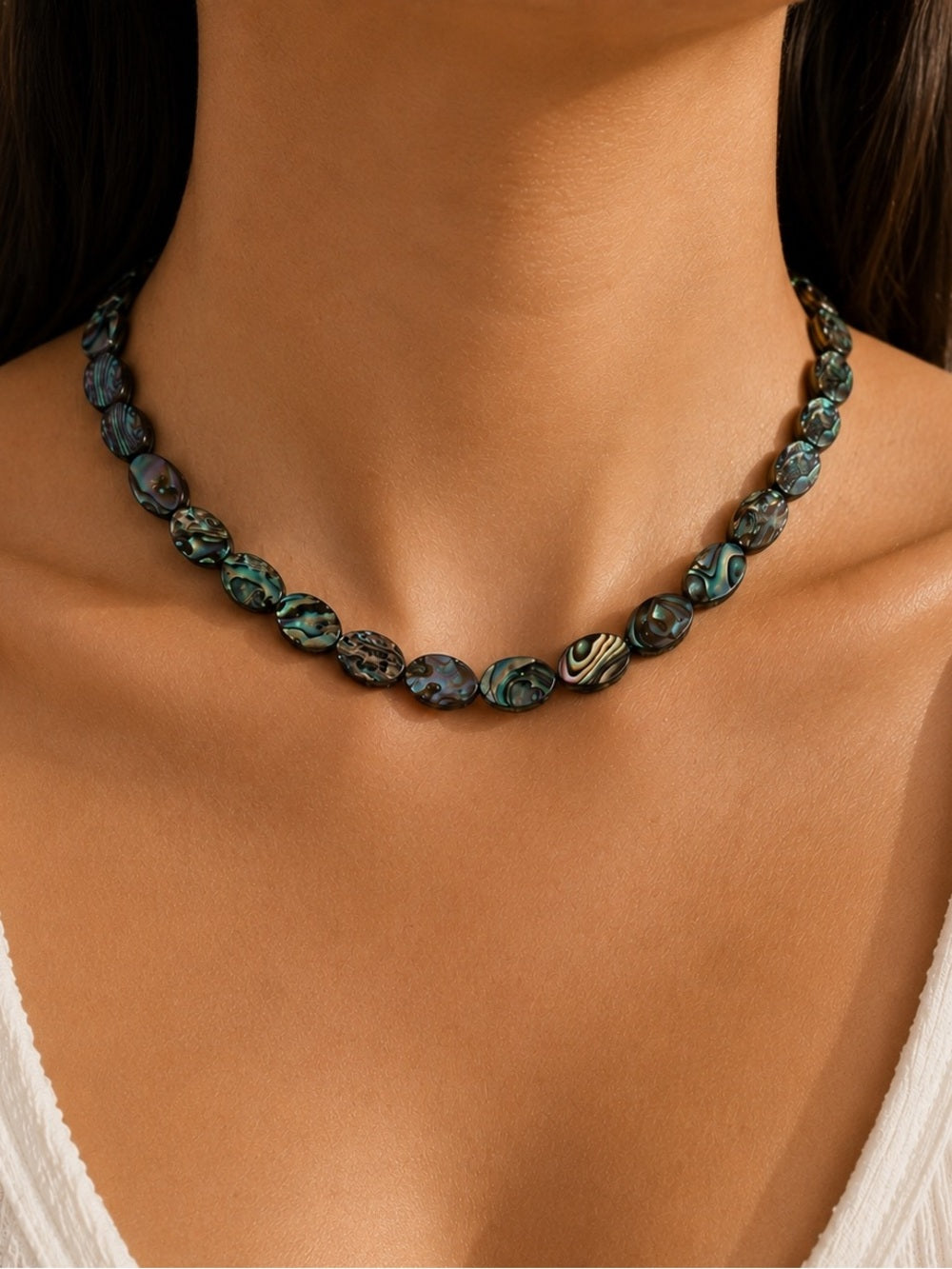 Abalone Oval Beaded Necklace - Made to Order