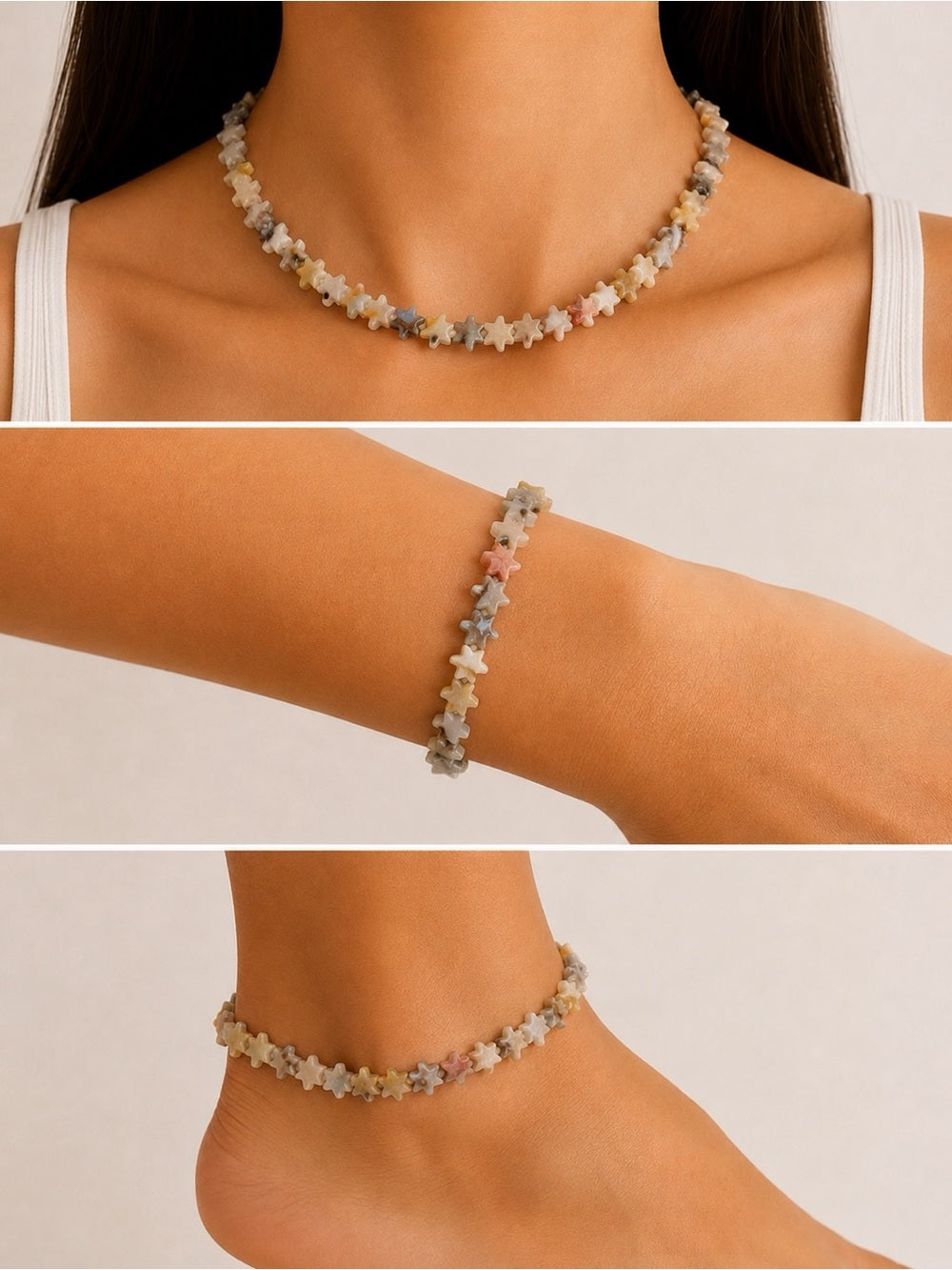 Crazy Lace Agate Star Beaded Bracelet/Anklet - Made to Order