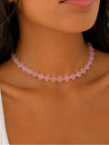 Rose Quartz Clover Beaded Necklace - Made to Order
