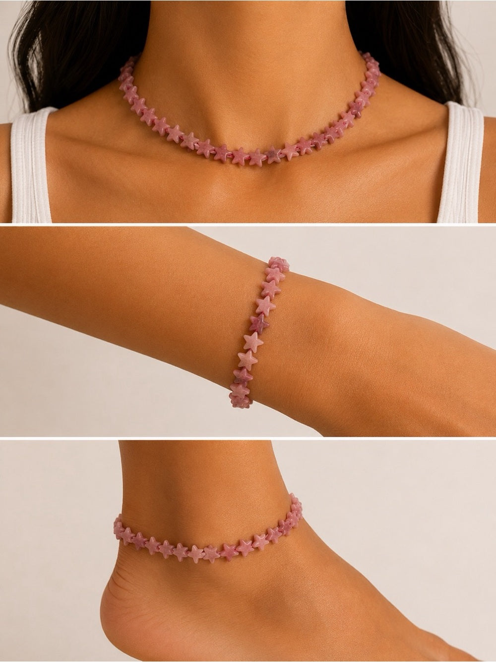 Rhodonite Star Beaded Necklace - Made to Order