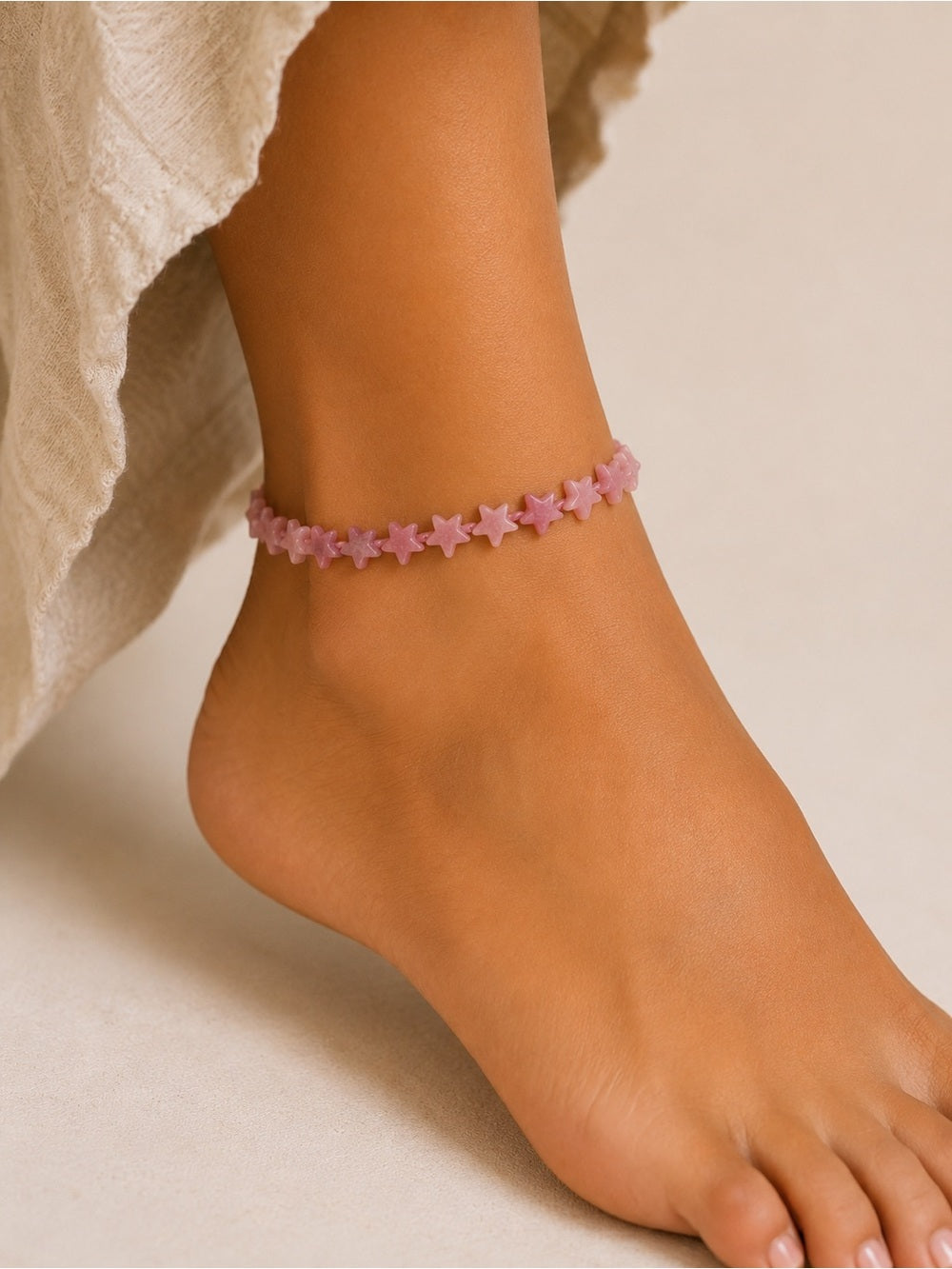 Rhodonite Star Beaded Bracelet/Anklet - Made to Order