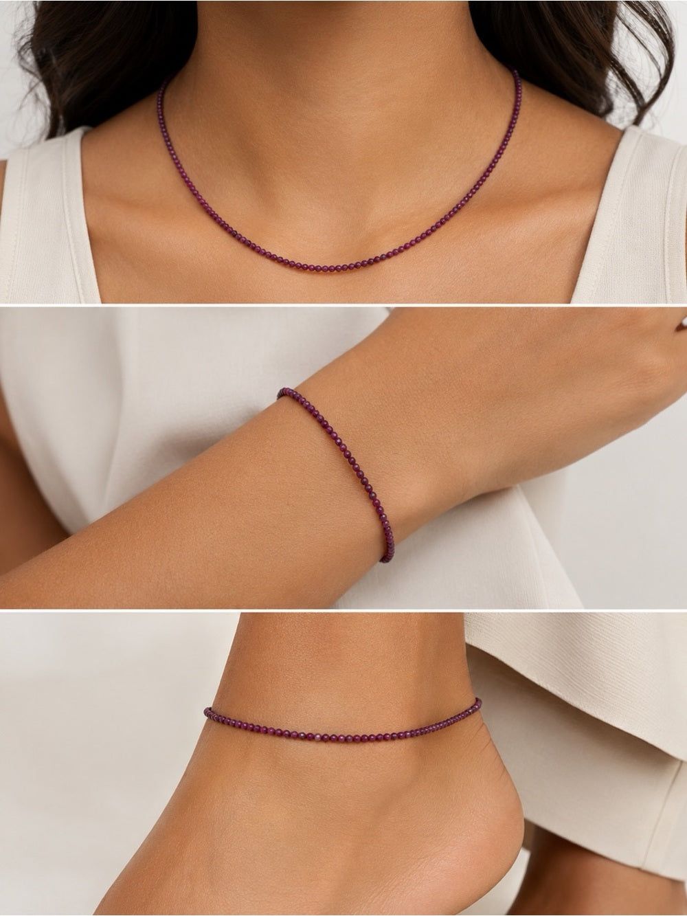 Ruby Mini Beaded Bracelet/Anklet - Made to Order