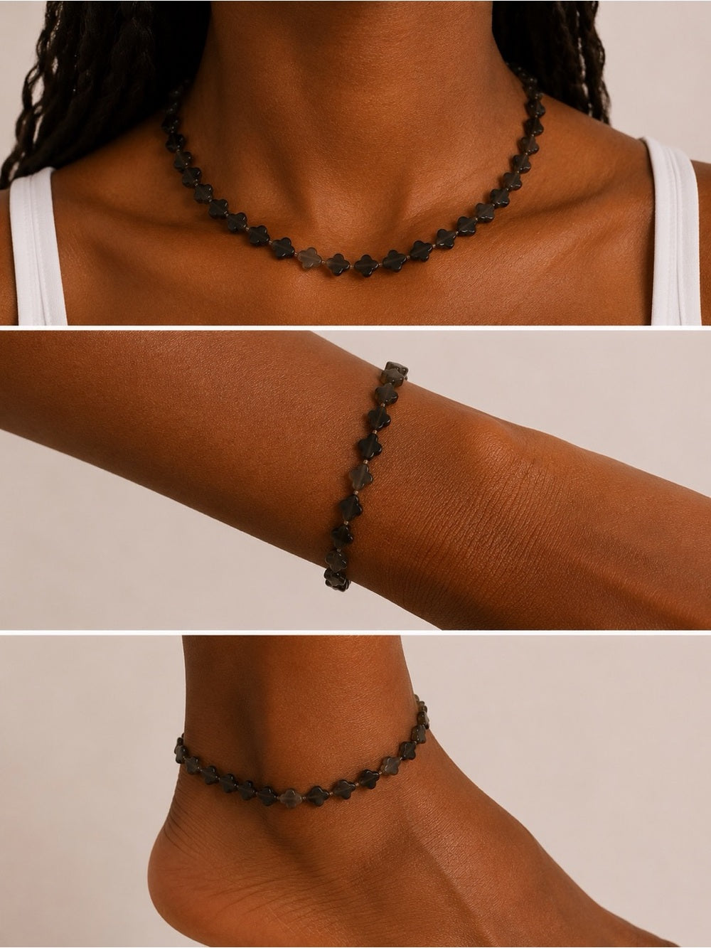 Ice Obsidian Clover Beaded Necklace - Made to Order