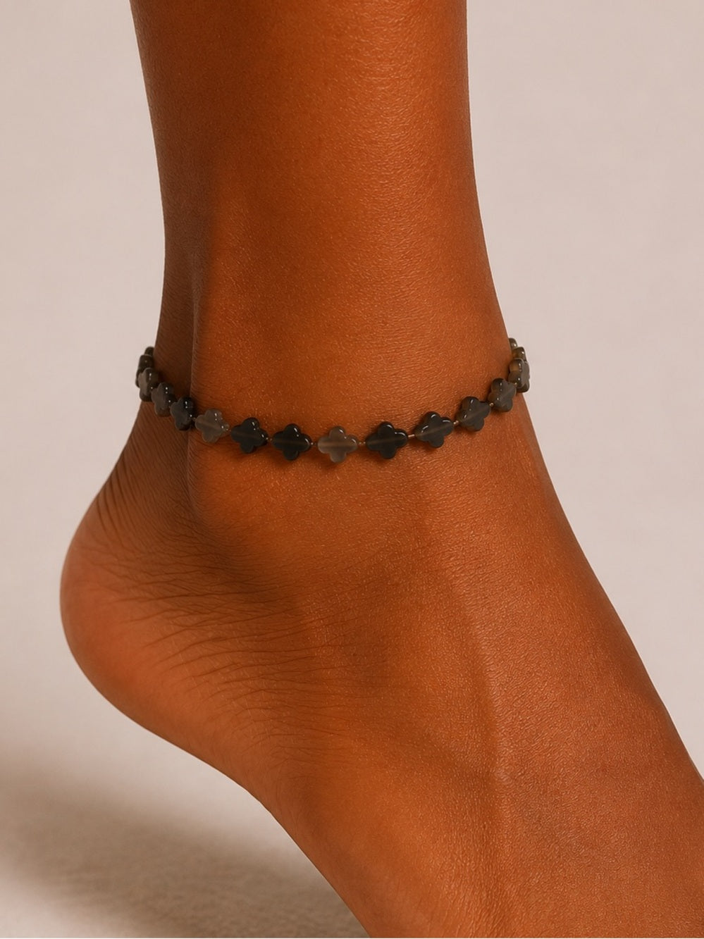 Ice Obsidian Clover Beaded Bracelet/Anklet - Made to Order