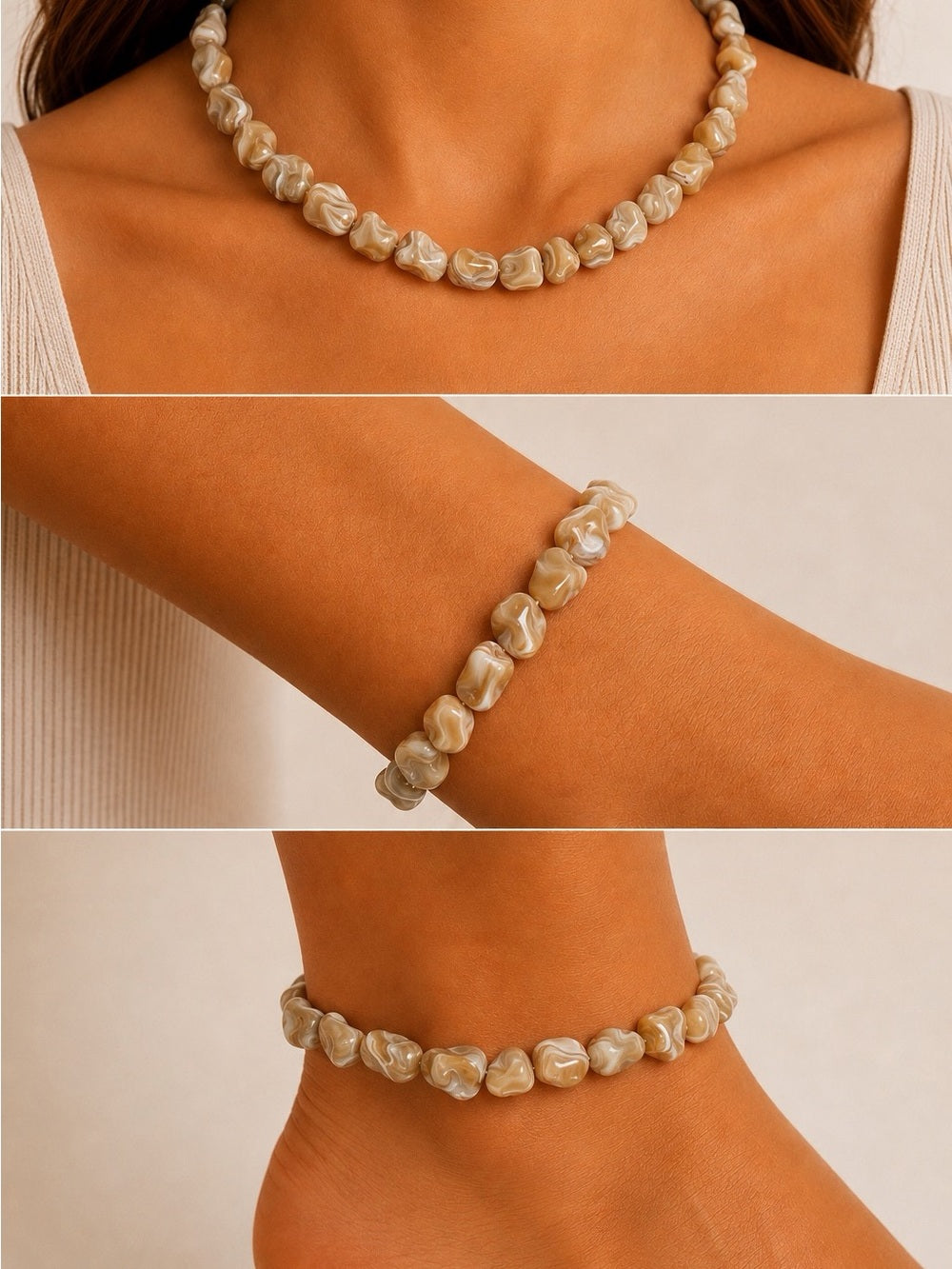 Mother of Pearl Freeform Beaded Bracelet/Anklet - Made to Order