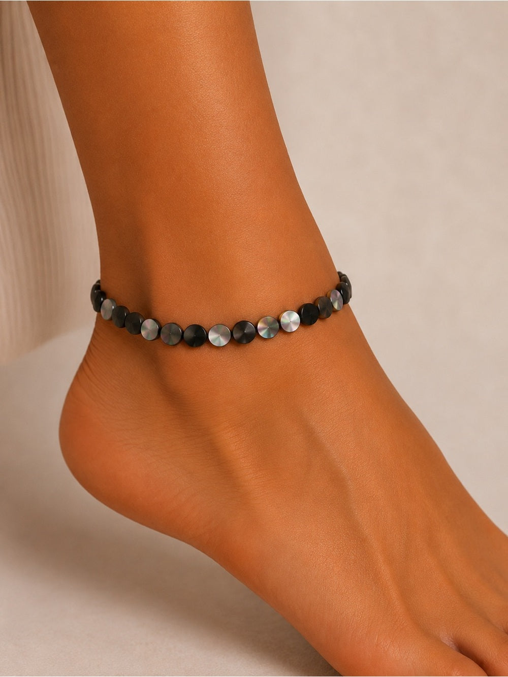 Black Shell Disk Beaded Bracelet/Anklet - Made to Order