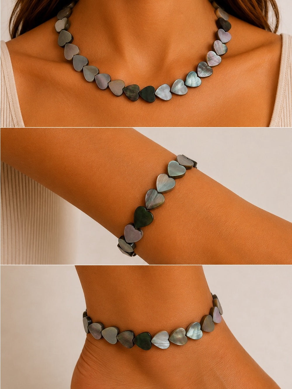 Black Shell Heart Beaded Necklace - Made to Order