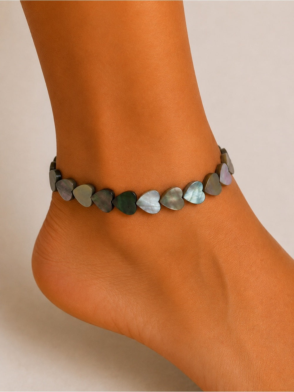 Black Shell Heart Beaded Bracelet/Anklet - Made to Order