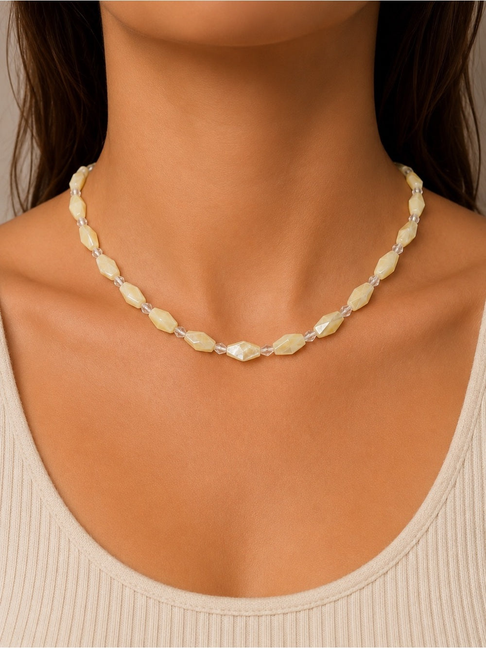 Mother of Pearl Faceted Lantern Beaded Necklace - Made to Order