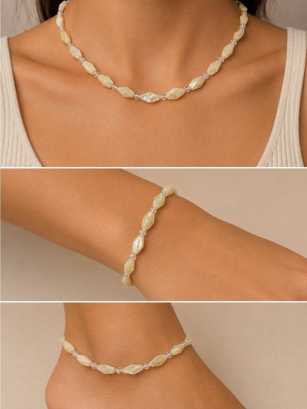 Mother of Pearl Faceted Lantern Beaded Bracelet/Anklet - Made to Order