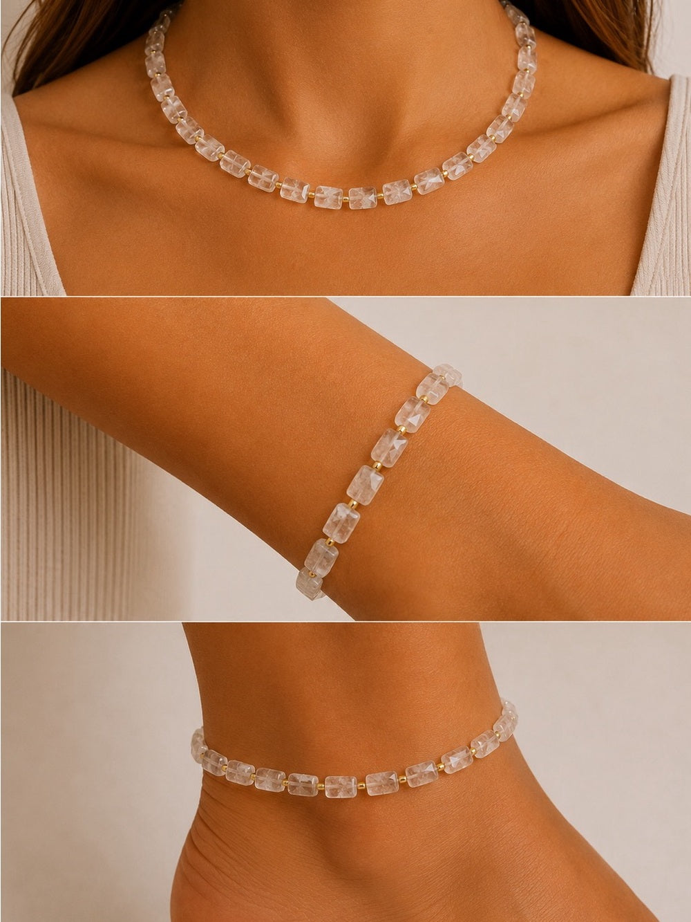 Clear Quartz Square Beaded Necklace - Made to Order