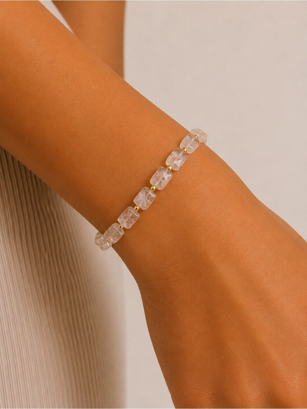 Clear Quartz Square Beaded Bracelet/Anklet - Made to Order