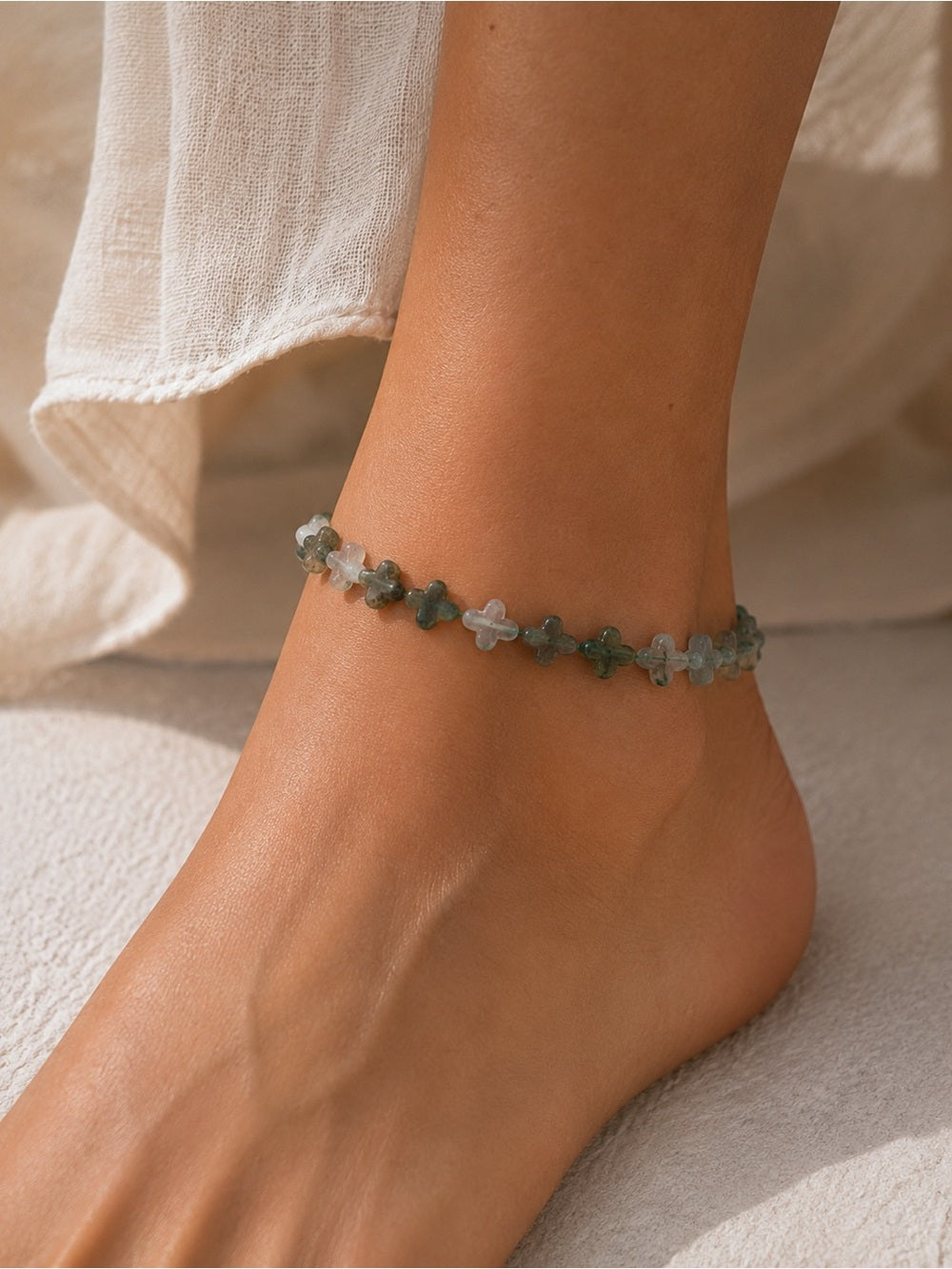Moss Agate Beaded Bracelet/Anklet - Made to Order
