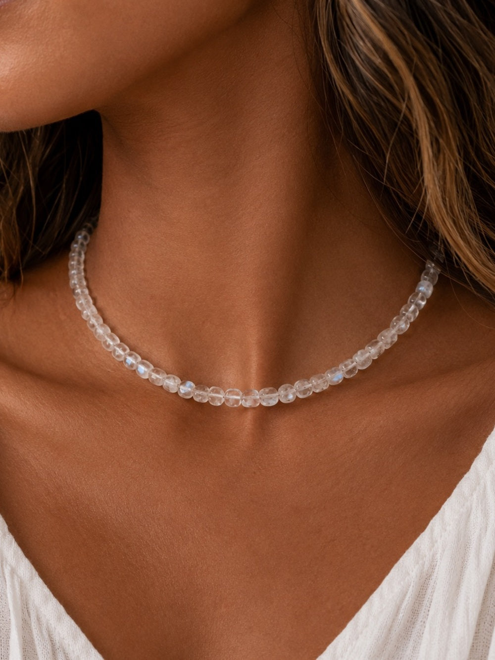 Moonstone Coin Beaded Necklace - Made to Order