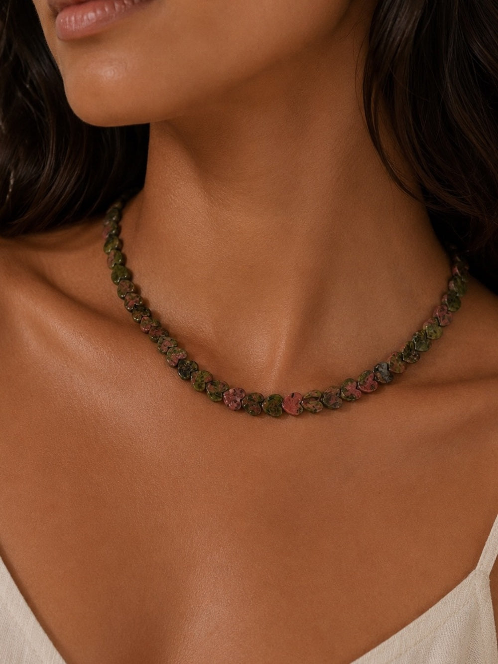 Unakite Heart Beaded Necklace - Made to Order