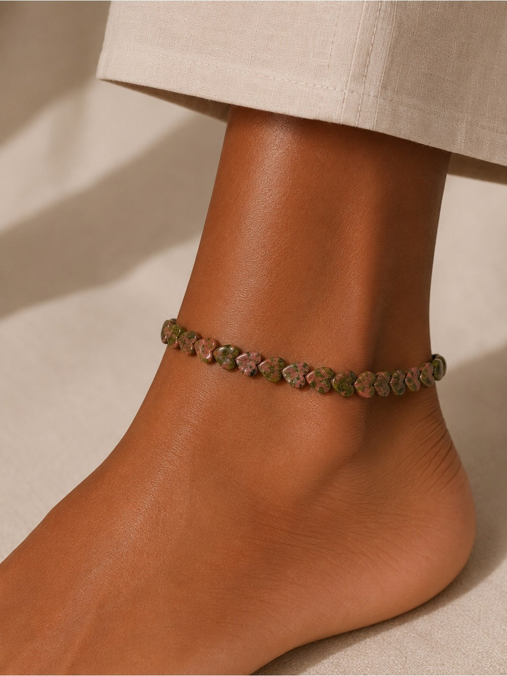 Unakite Heart Beaded Bracelet/Anklet - Made to Order