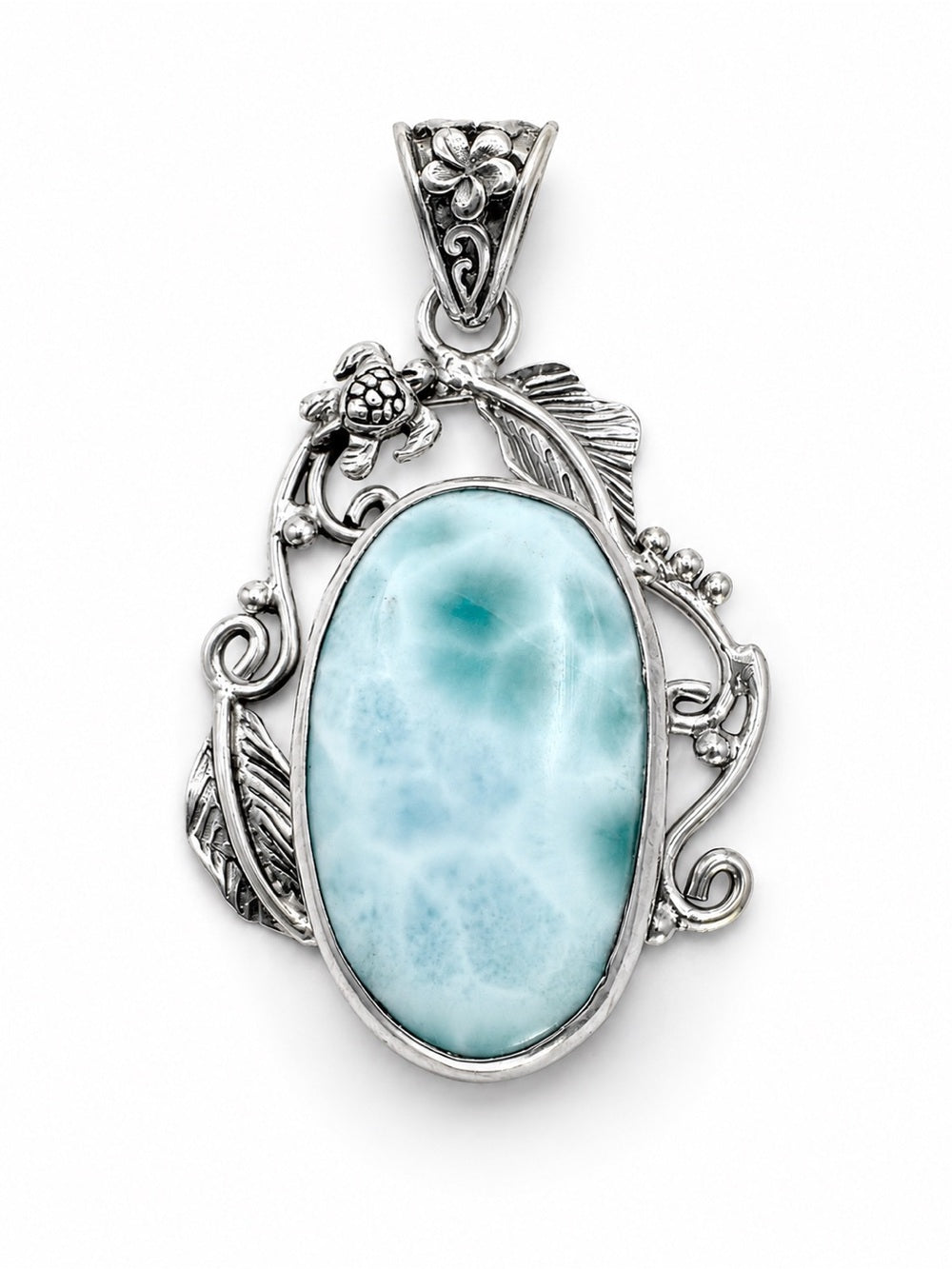 Larimar Floral Turtle Pendant