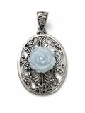 Blue Lace Agate Rose Turtle Pendant